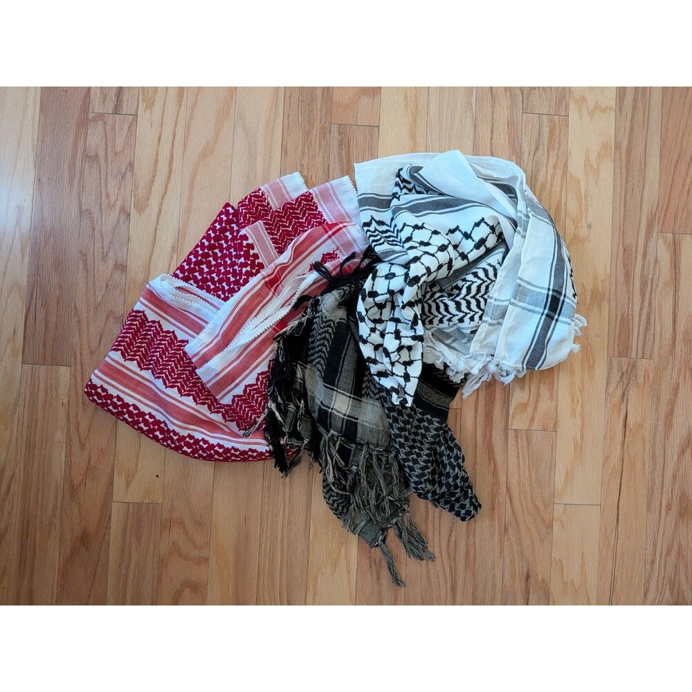 Keffiyeh Lot of 3 Back White Red Green Shemagh Arab Palestine Scarf